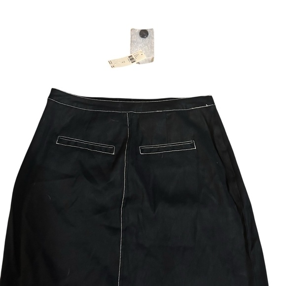 NWT Anthropologie Maeve Edie Asymmetrical Stitched Midi Skirt navy size 0 linen - Picture 10 of 10